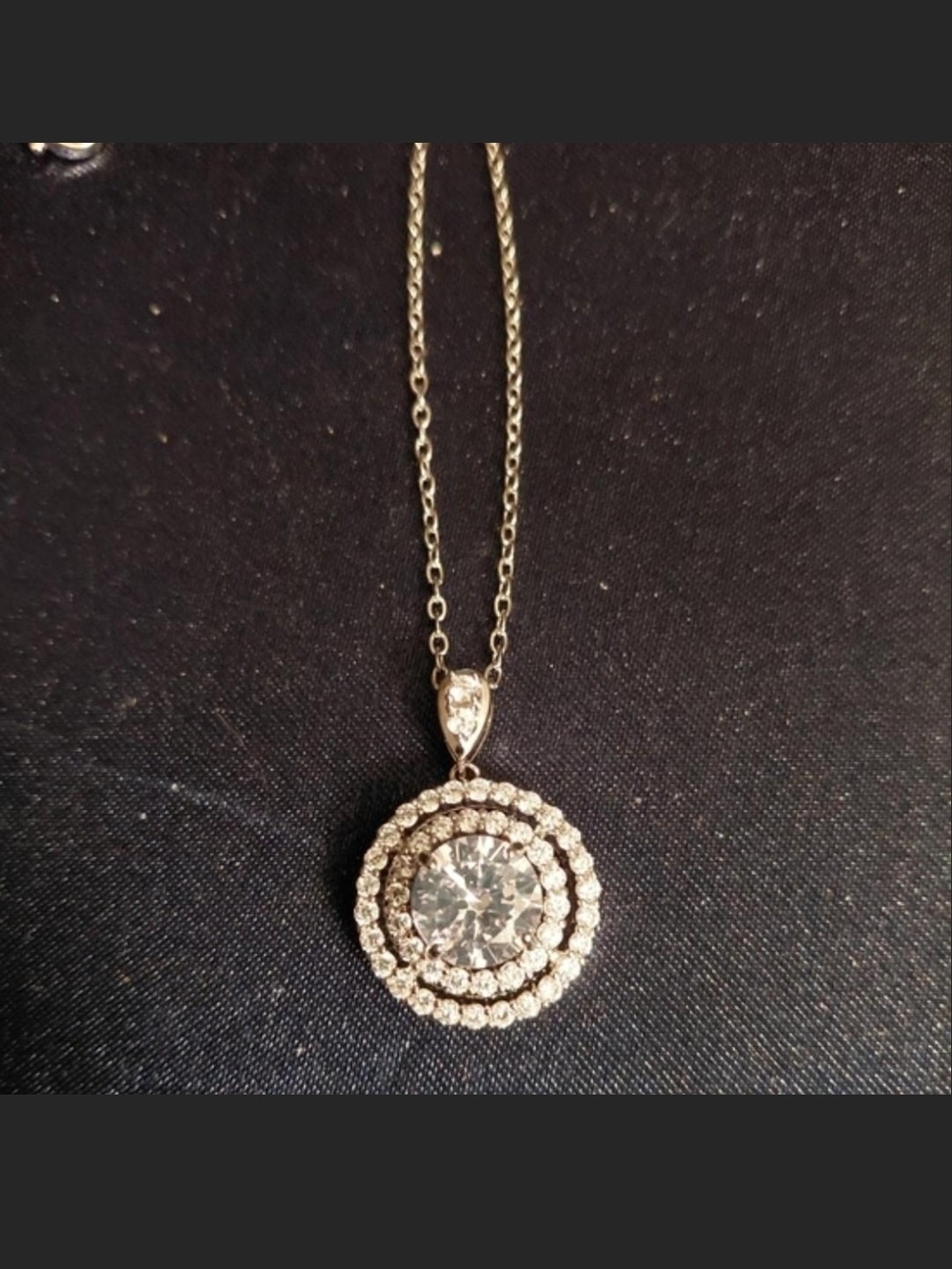 Source Unknown Silver Crystal Double-Halo Pendant Necklace